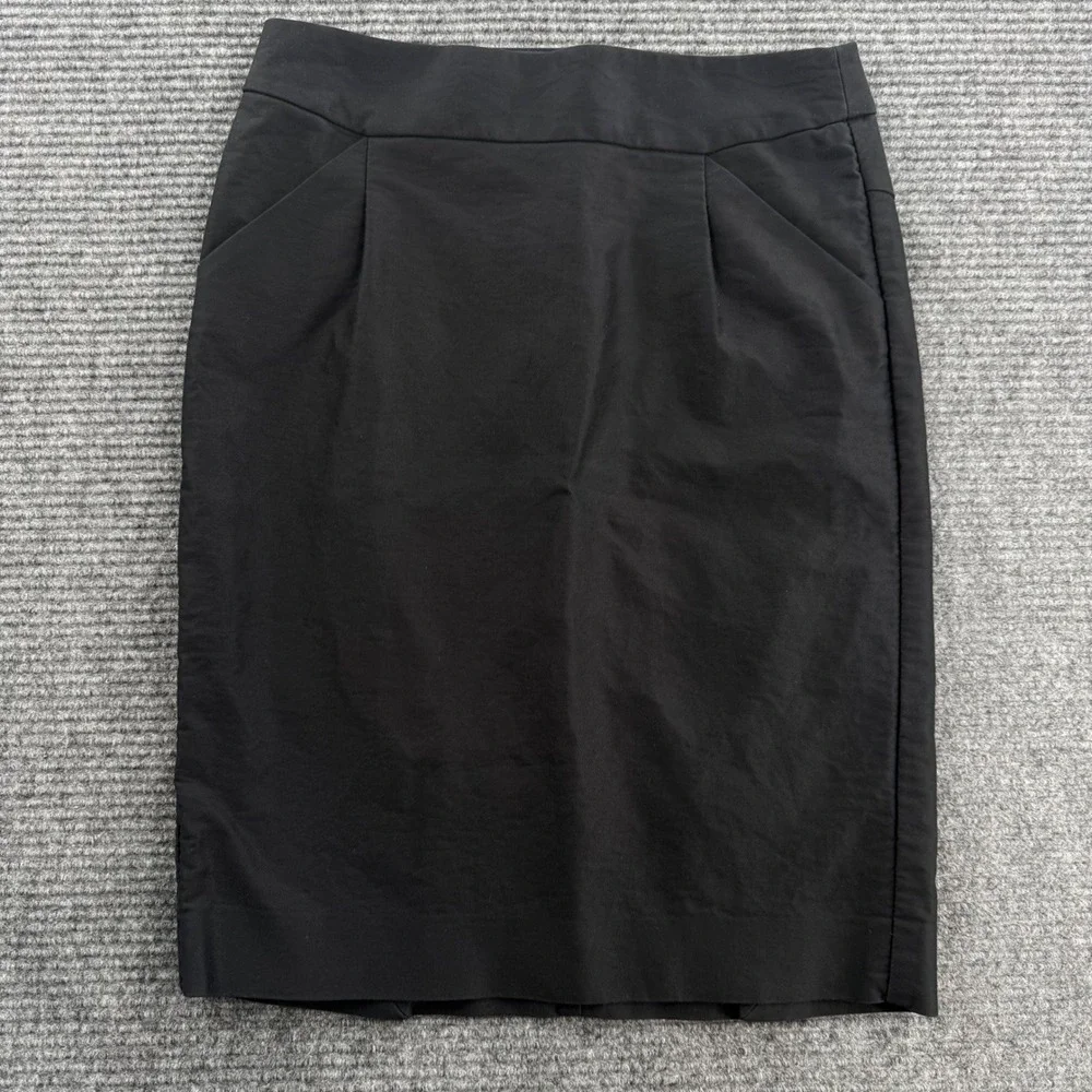 J.Crew Womens 2 Black Cotton Spandex Pencil Skirt Stretch Pockets Workwear